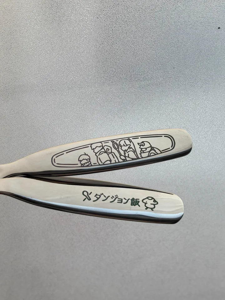 "Delicious in Dungeon 'Just One Bite' Flat Handle Spoon – Laser-Engraved Stainless Steel Anime Cutlery
