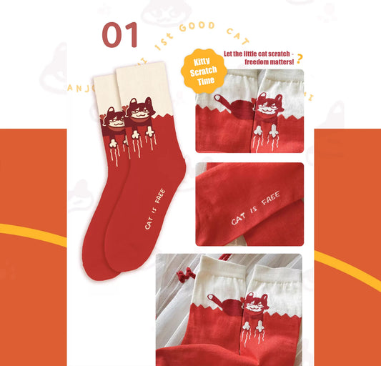 Delicious in Dungeon Izutsumi 'Free Cat' Crew Socks – Mid-Calf Anime Socks (Fits US 5-11)