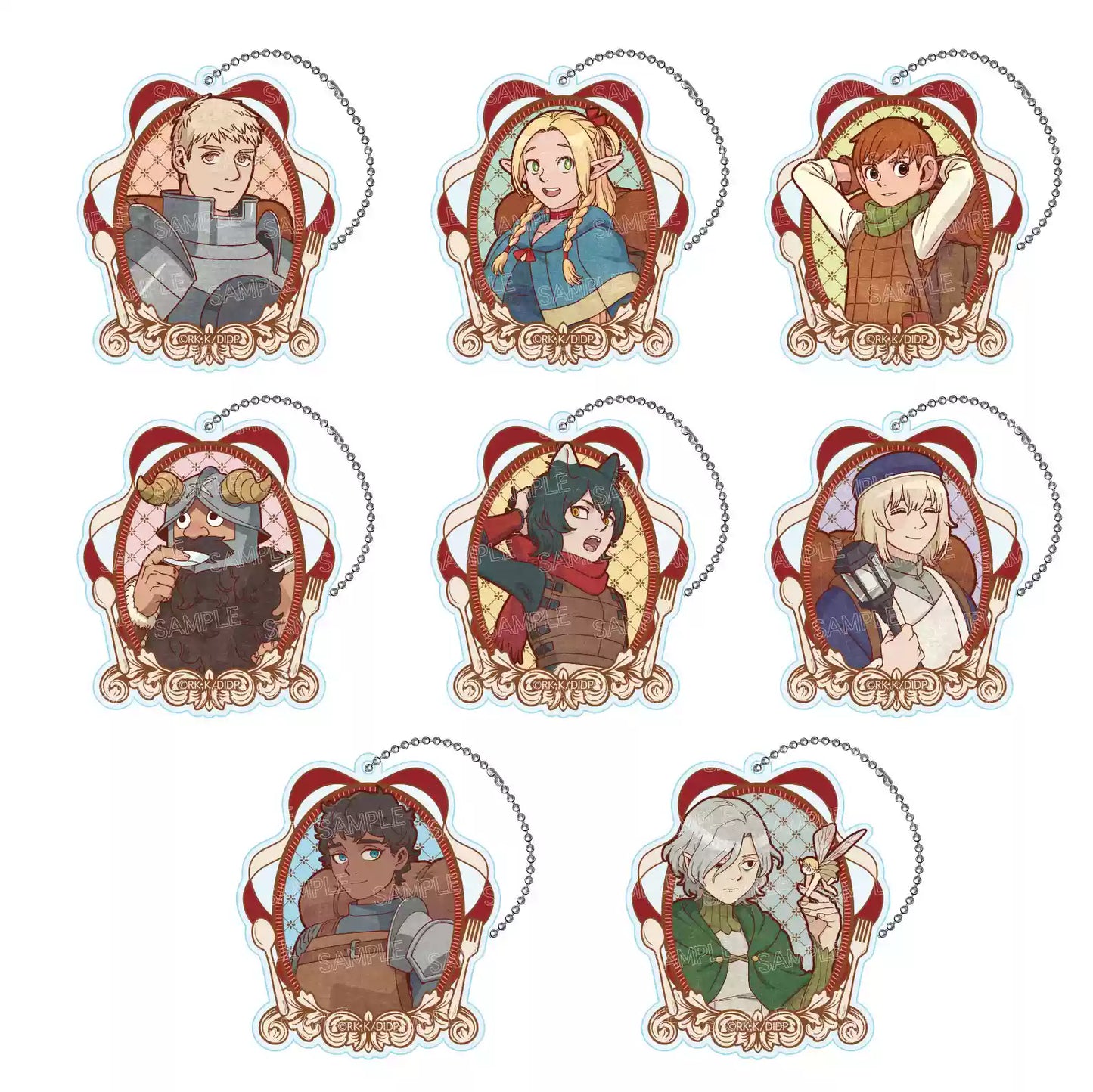 Delicious in Dungeon Retro Acrylic Keychain Set - Limited Stock! 8 Vintage Fantasy Character Designs