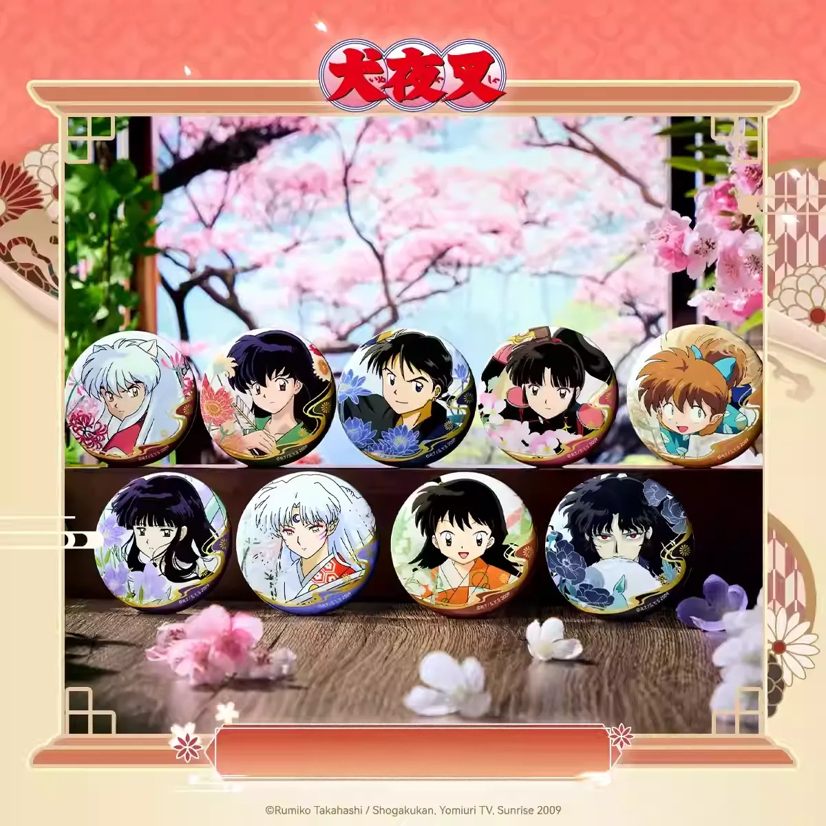 Inuyasha 'Flowers, Birds, Wind, Moon' Anime Character Badge Set