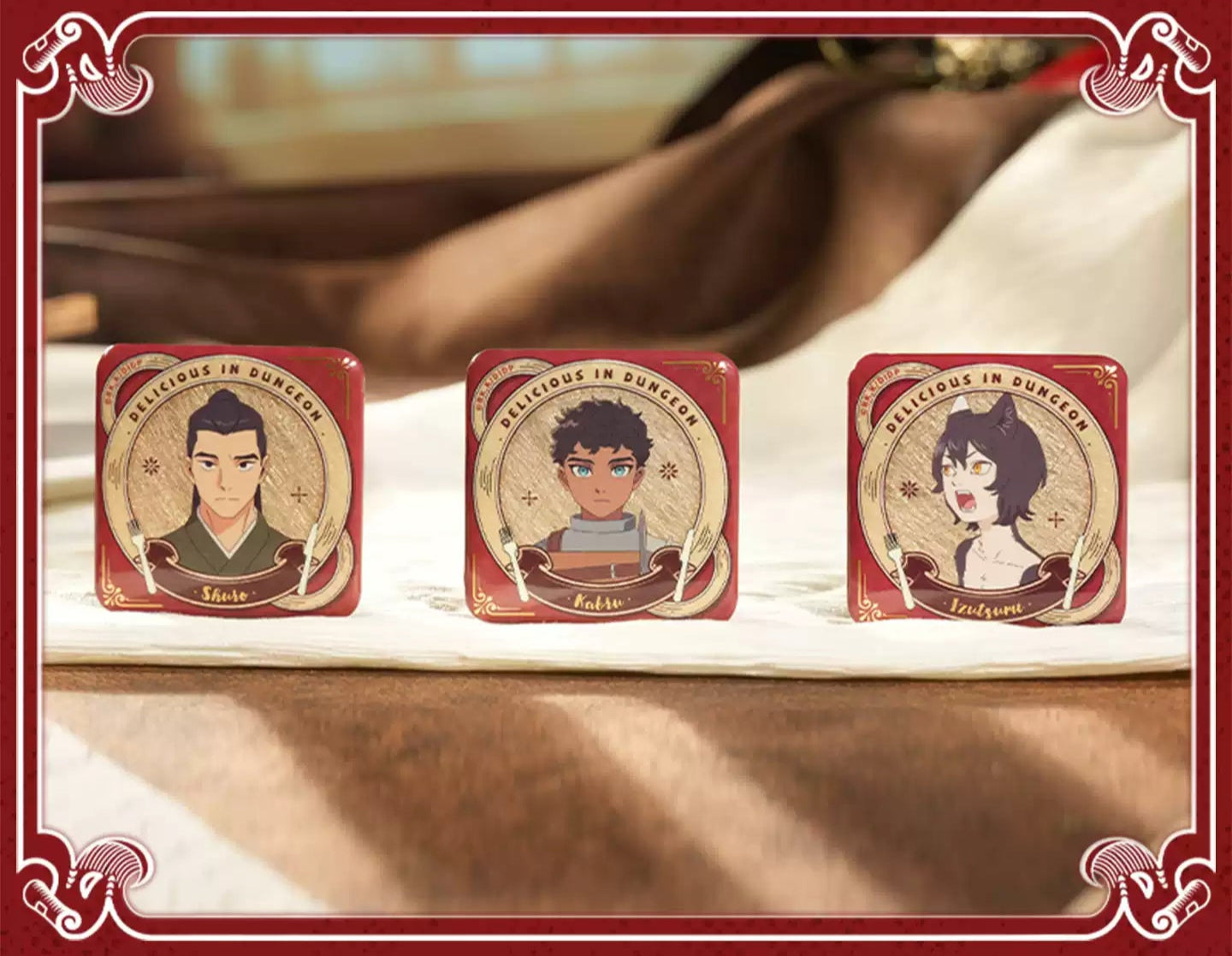 Delicious in Dungeon Mystery Enamel Pin Box - Blind Box Collectible Badges, Anime Character Surprise Set (8 Styles)