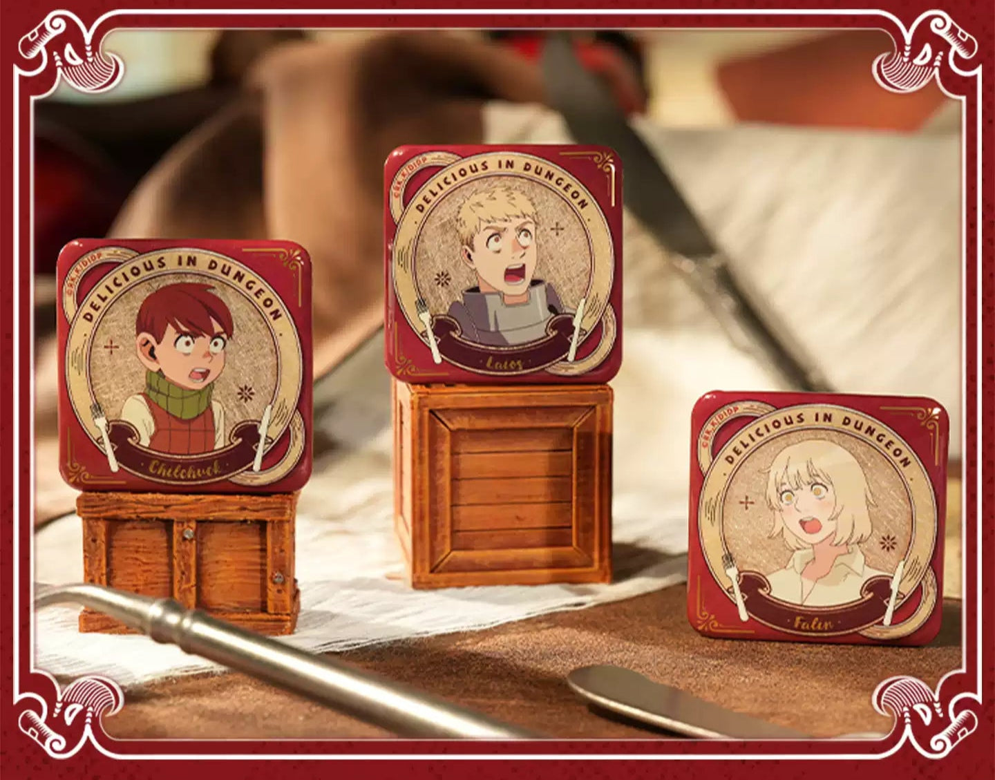Delicious in Dungeon Mystery Enamel Pin Box - Blind Box Collectible Badges, Anime Character Surprise Set (8 Styles)