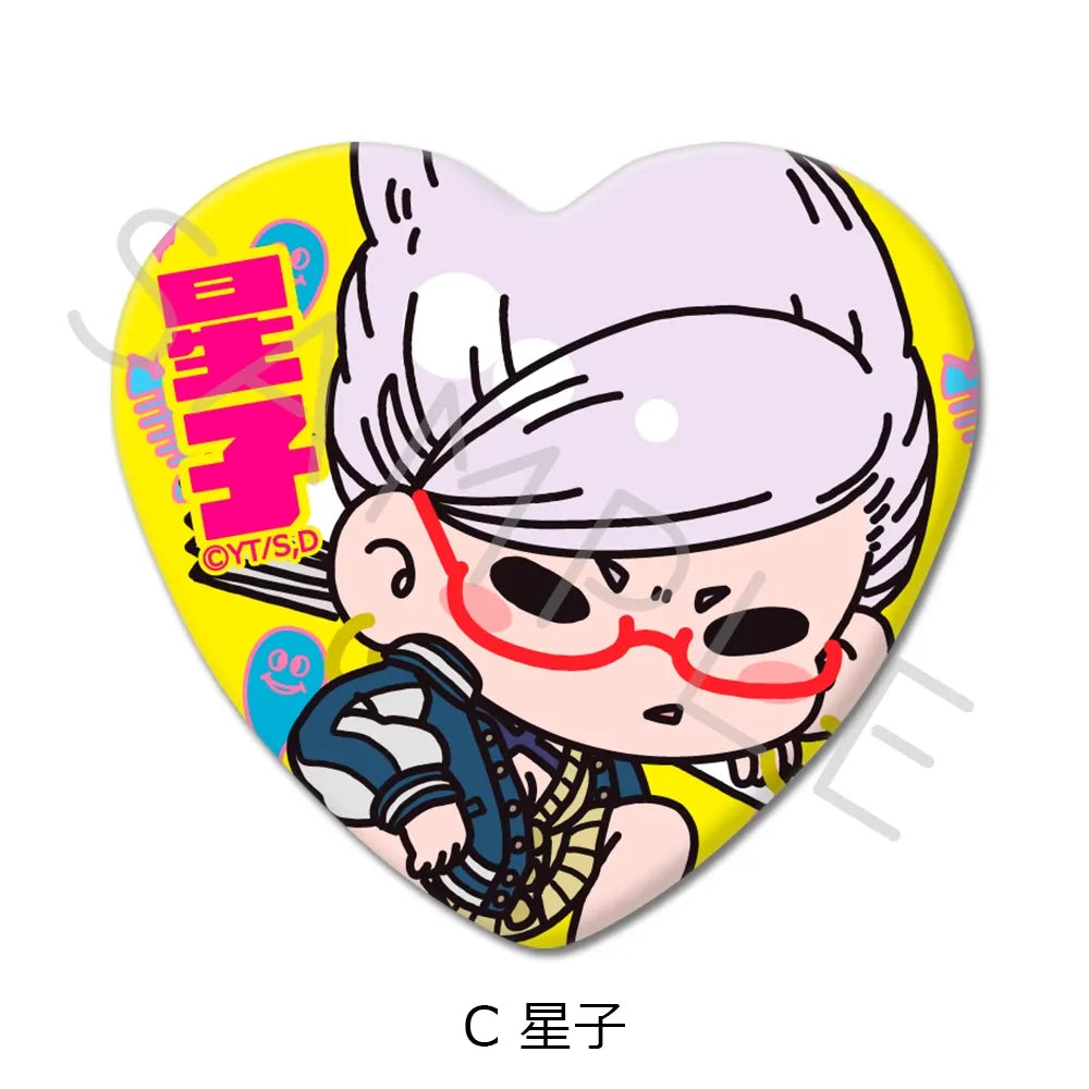 Dandadan Chibi Heart-Shaped Button Badges (6 Styles) – Super Cute Kawaii Anime Pins