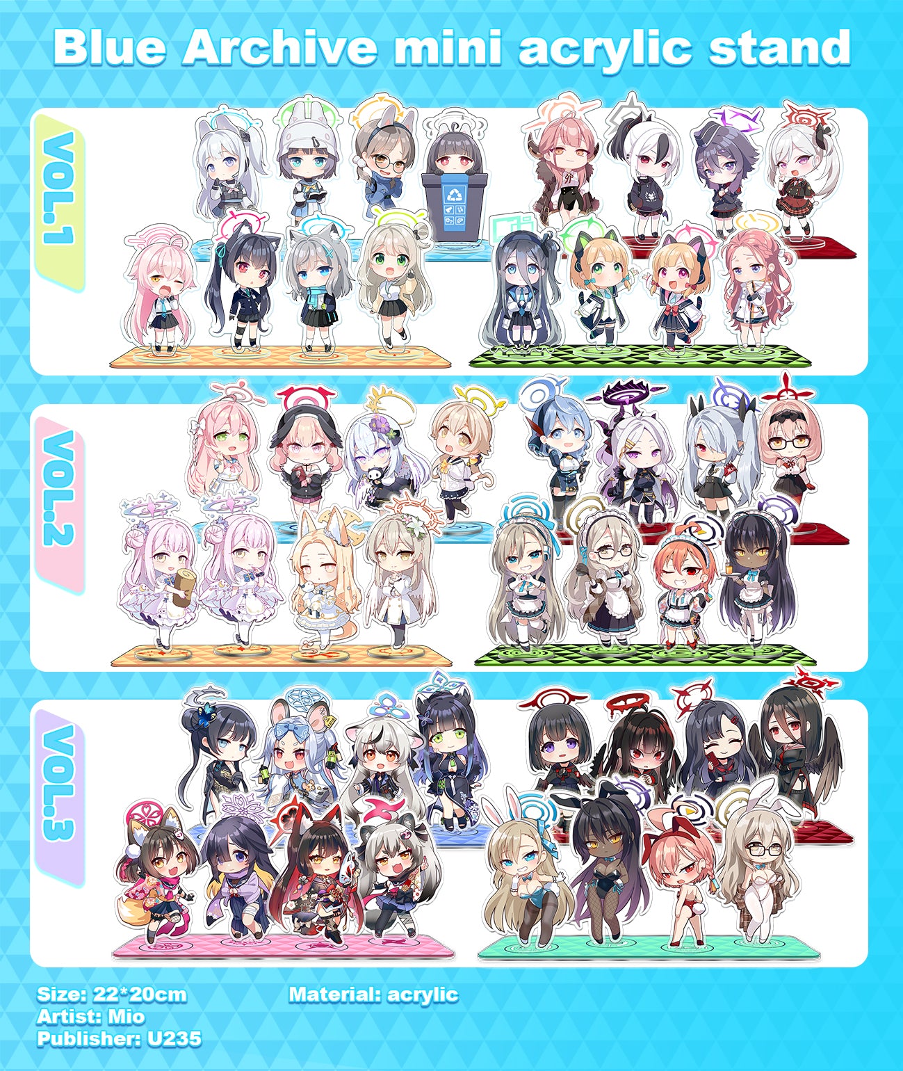 Blue Archive New Mini Acrylic Stand Set, featuring Mari and Sakurako from Serenade Promenade